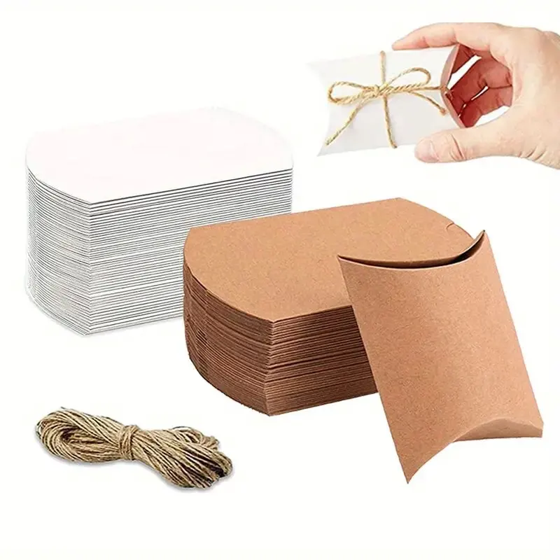 50/100PCS Pillow Candy Paper Box Kraft Paper Packaging Box Used For Candy Jewelry Gifts Wedding Party Decorations Equipped