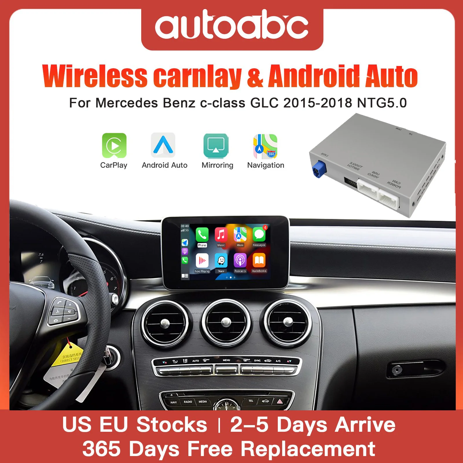 CarPlay ohne Fil für Mercedes Benz, Klasse GLC CLA GLA Classe C W205 NTG5.0 2015– 2018, Android Auto Mirrorlink geeignet