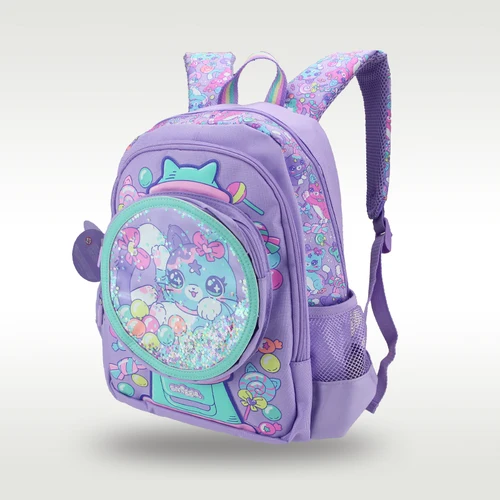 Imagen 2 del producto Mochila escolar para niños, mochila de gato caramelo para niñas, bolsas de modelado Kawaii de 3 a 7 años, 14 pulgadas