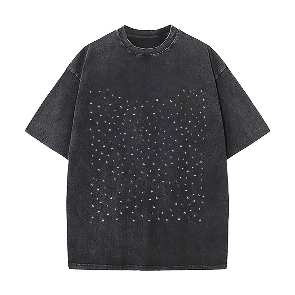 Scattered Tiny Diamond Speckle Pattern Washed Vintage Short Sleeve Loose Streetwear Tee