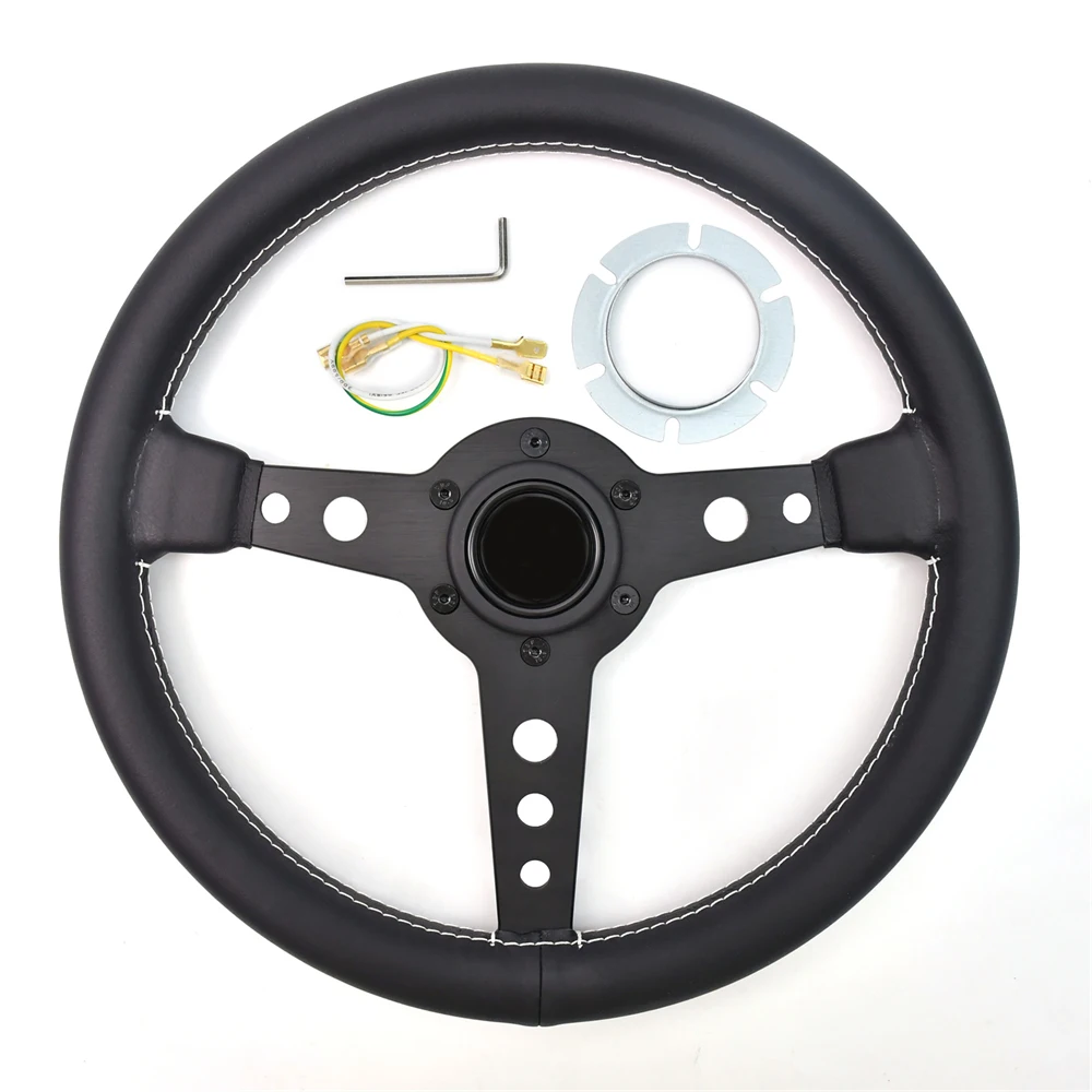 M Brand 320mm Flat Black Racing Steering Wheel 5mm Bracket Leather Drift Simulation Sports Modified Steering Wheel With 6 Holes 3