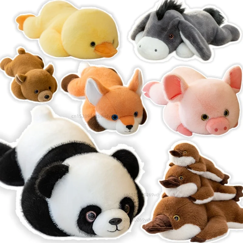 Adorable Simulation Platypus Duck Devon Cat Pig Panda Fox Toys Lying Prone Position Stuffed Animal Cute Dolls Xmas Gift for Baby
