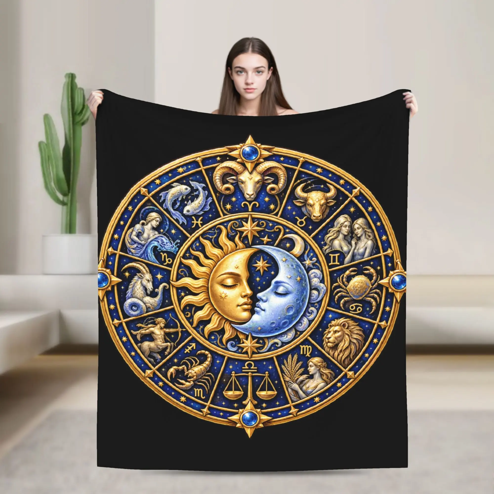 Astrology Lovers 12 Zodiac Wheel Signs Astrology Sun Moon Blanket Super Soft  Throw Blanket Autumn Living Room Bedspread