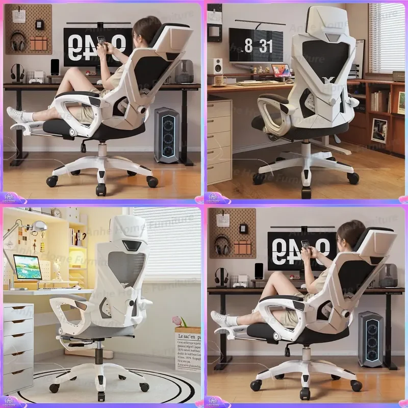 Cadeira de jogos ergonómica com apoio lombar ajustável, ideal para escritório, computador, transmissões ao vivo, estudantes universitários e uso em do
