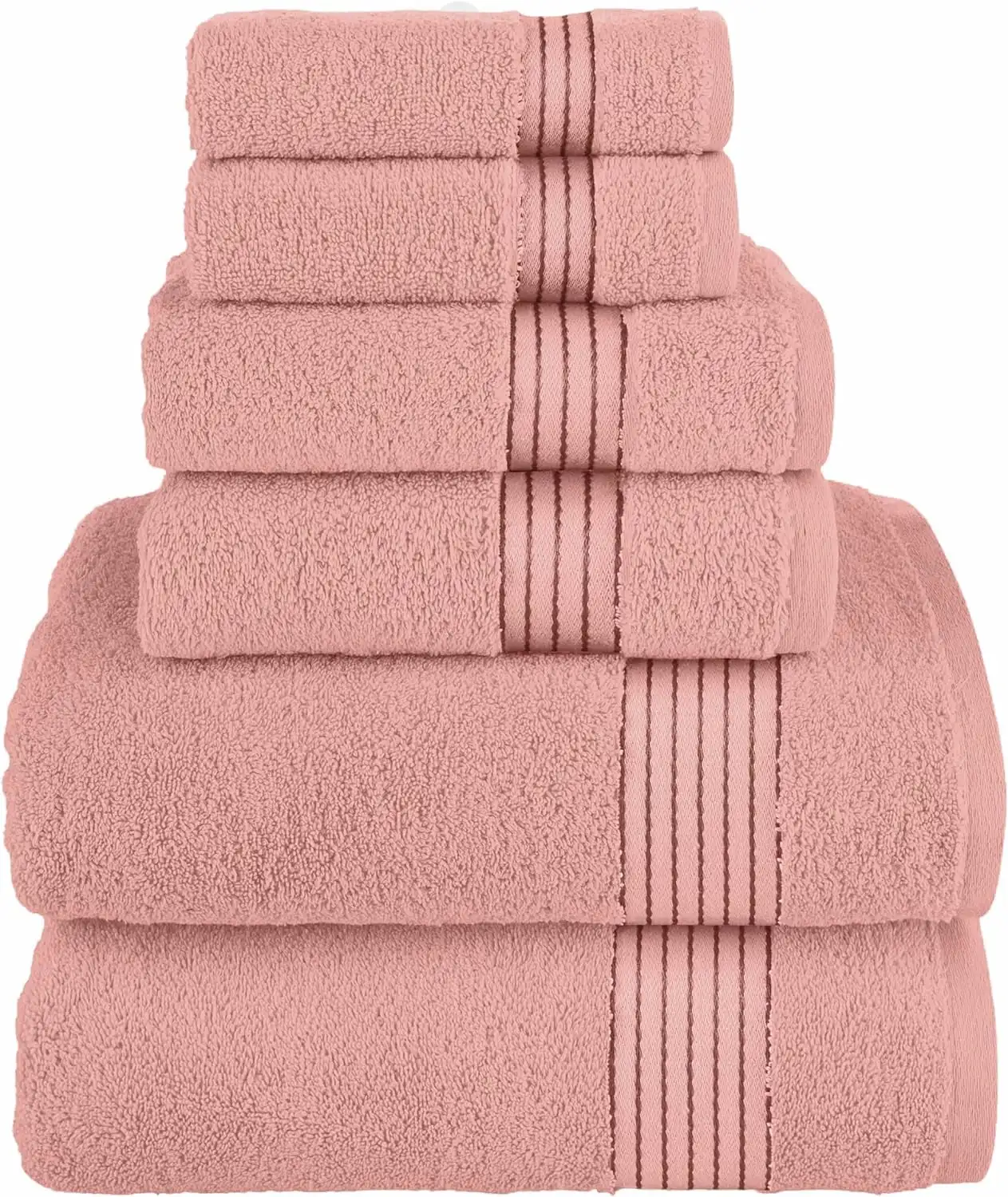 

Комплект хлопковых банных полотенец с однотонным принтом, Dusty Rose, 6 шт.