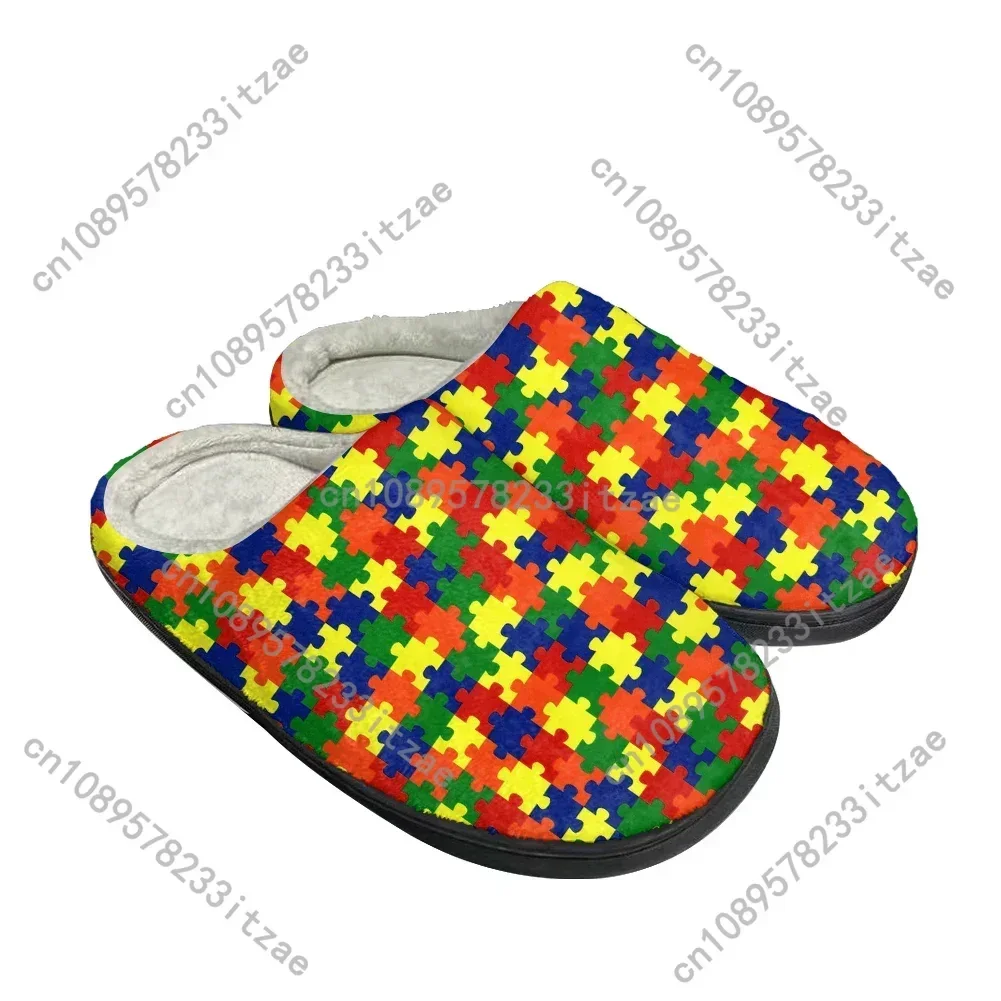 Fashion Cotton Custom Slippers Mens Women Teenager Autism Awareness Jig Plush Casual Keep Warm Shoes Thermal Comfortable Slipper