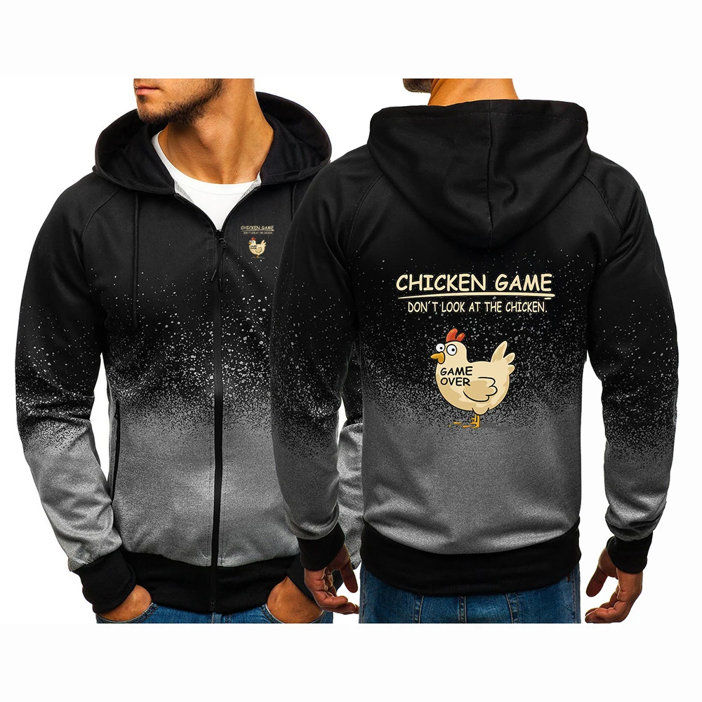Chicken Game Don't Look At The Chicken Pattern 2025 Men's New Gradient Color Jackets Sweatshirts Harajuku Zipper Cotton Coat