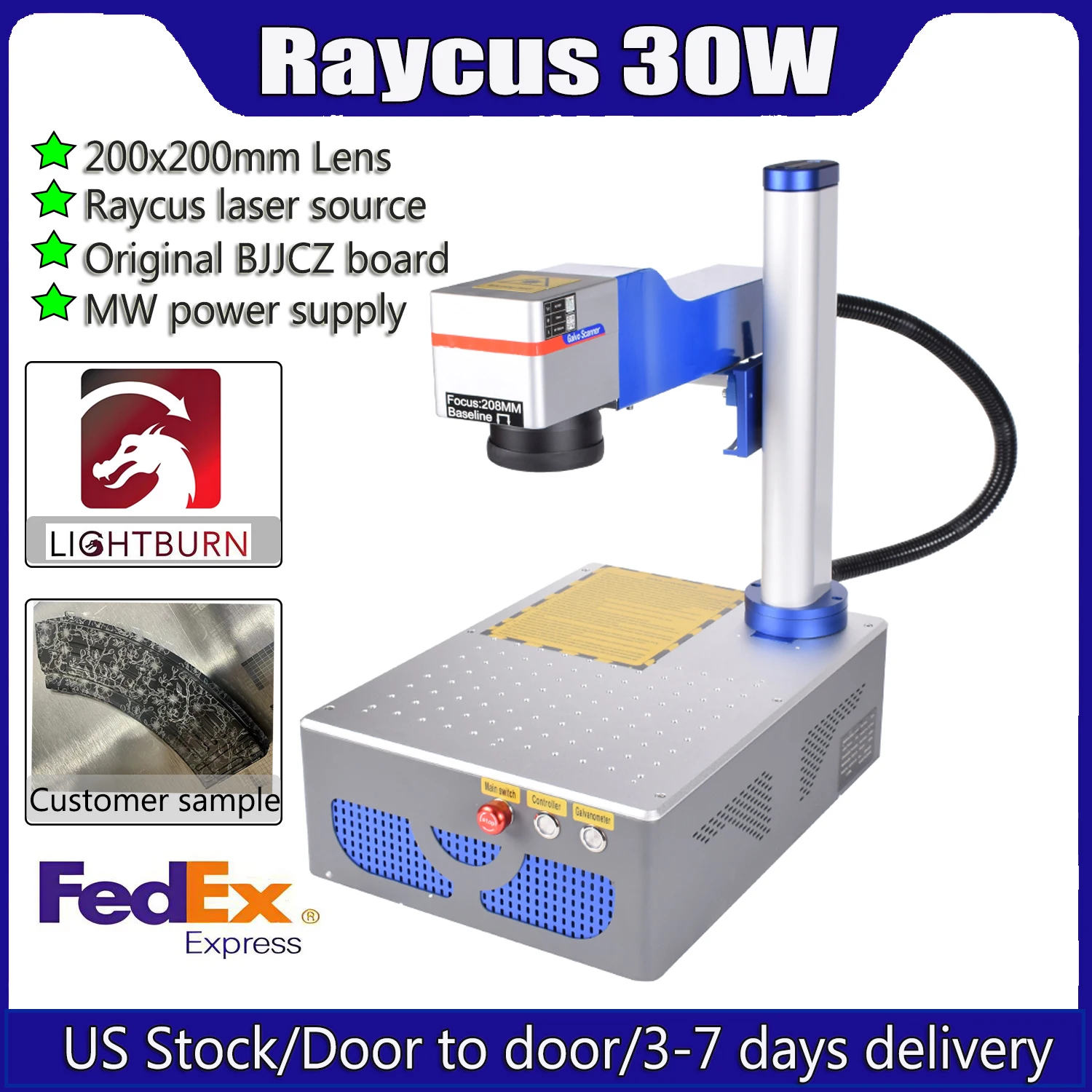 

US Stock Raycus 30W Fiber Laser Marking Machine Laser cutting machine Raycus QS for DIY Jewelry Engraving Gold,Silver,Metal