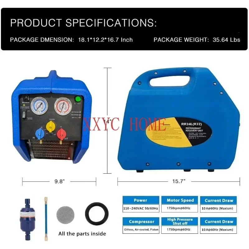 Air Conditioning Automatic Refrigerant Recovery Machine 1HP Gas Recycling Unit with 80% Overcharge Protection