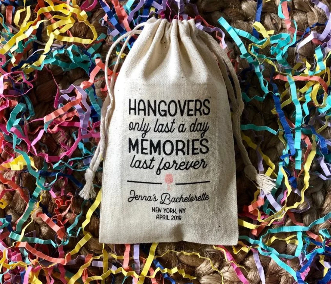 20pcs Bachelorette or Birthday Party Survival Kit Bags - Hangovers Only Last a Day, Memories Last Forever Wine Glass