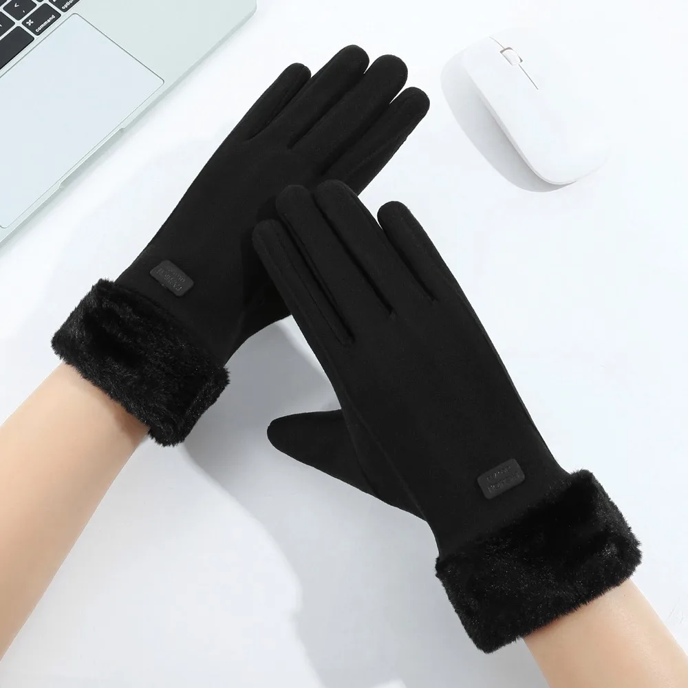 Cute Fleece-Lined Touchscreen Gloves Thick Windproof Winter Warm Gloves Touchscreen Full Finger Lined Mittens Outdoor Sports