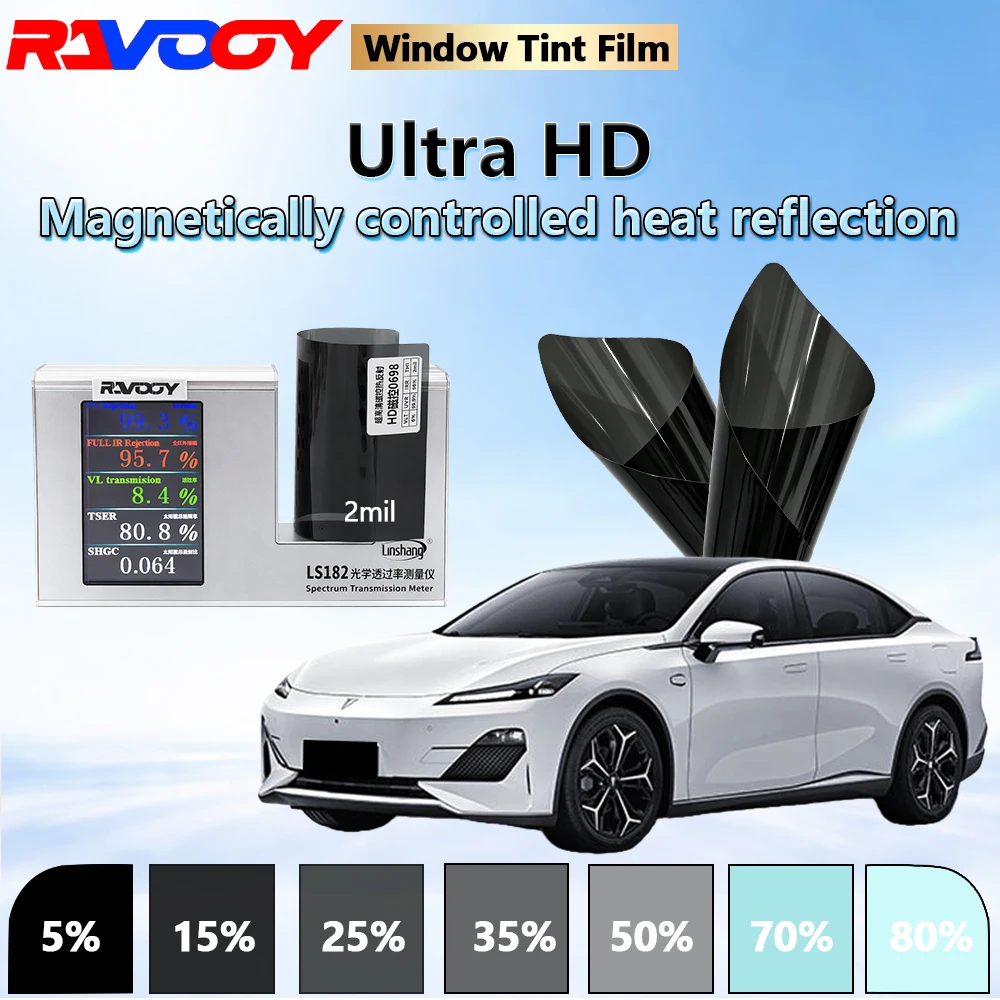 

Автомобильная пленка RAVOOY HD0698 Series Ultra HD Nano Ceramic, 2 мил, 8% VLT, с магнитным управлением, отражающая тепло, 152 см x 30 м