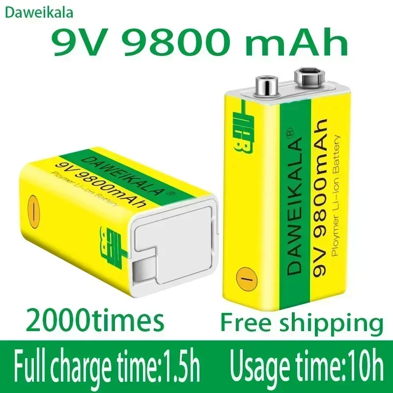 

2023 9V 9800mAh li-ion Rechargeable battery Micro USB Batteries 9 v lithium for Multimeter Microphone Toy Remote Control KTV use