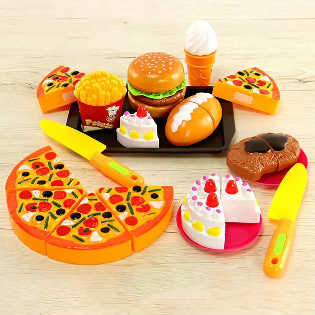 Simulazione Cibo Bambini Finta Cucina Giocattoli Hamburger Bistecca Pizza Fast Food Piatto Set Fai finta di giocare Gioco di cucina per bambini