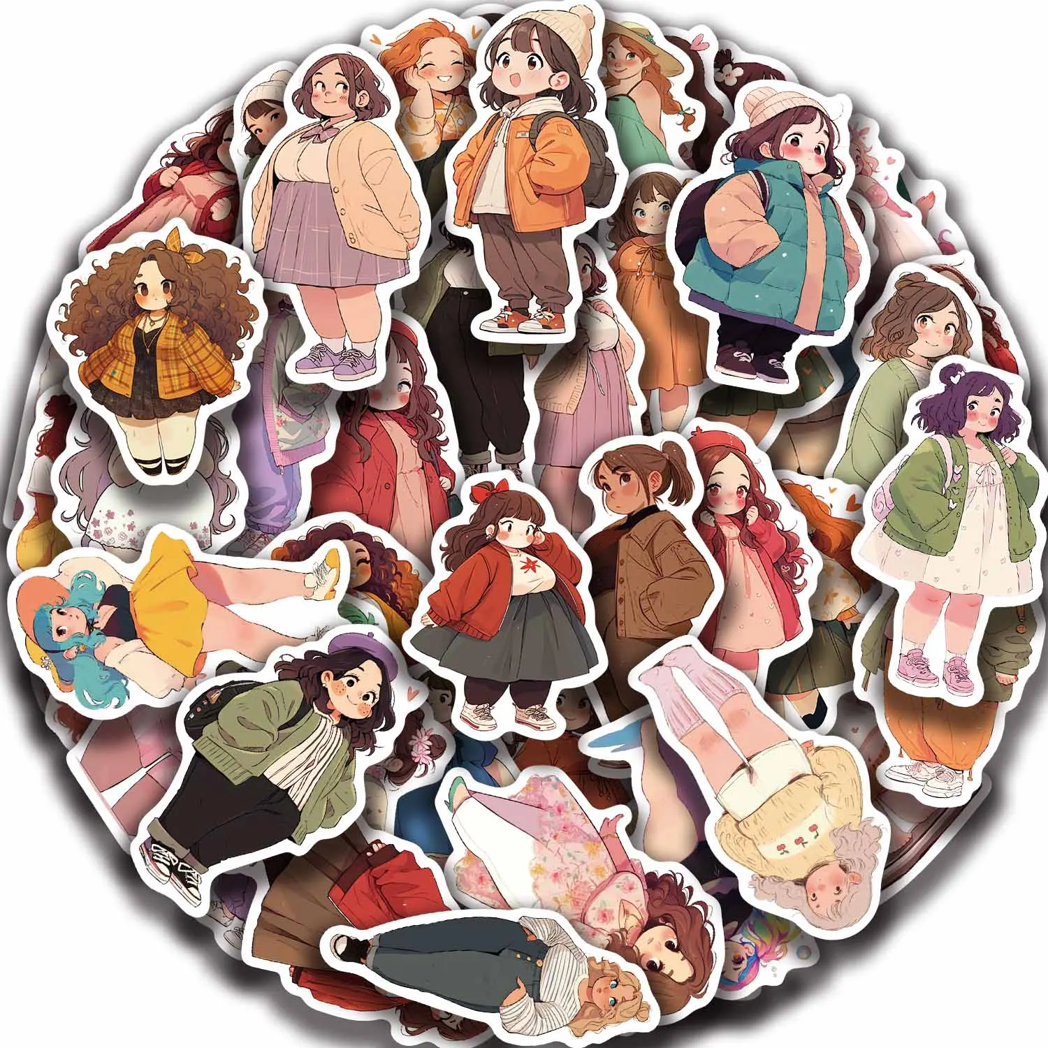 50PCS Chubby Cute Little Girl Graffiti Stickers DIY Phone Guitar Laptop Notebook Suitcase Cup Waterproof Sticker Kids Toy