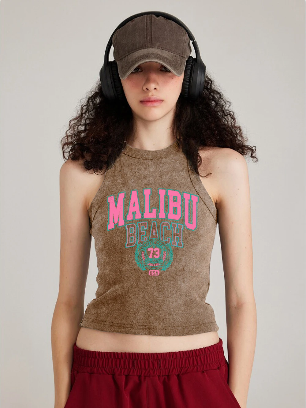 Top corto de algodón lavado para mujer, camiseta sin mangas con letras estampadas, ropa básica ajustada, ropa femenina de tendencia, Y2K