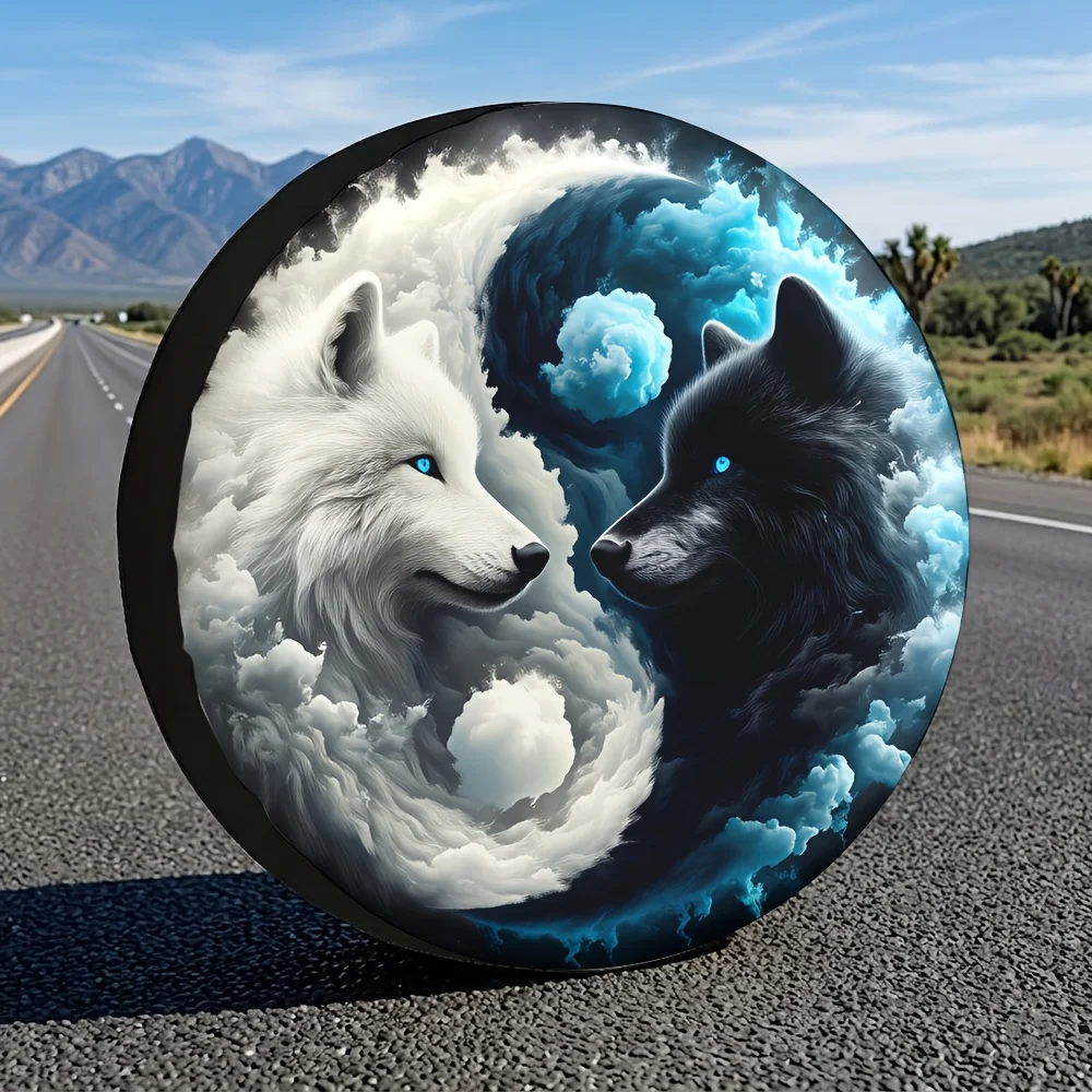 Yin Yang Wolves Tire Cover Waterproof Polyester Car Wheel Protector for SUV