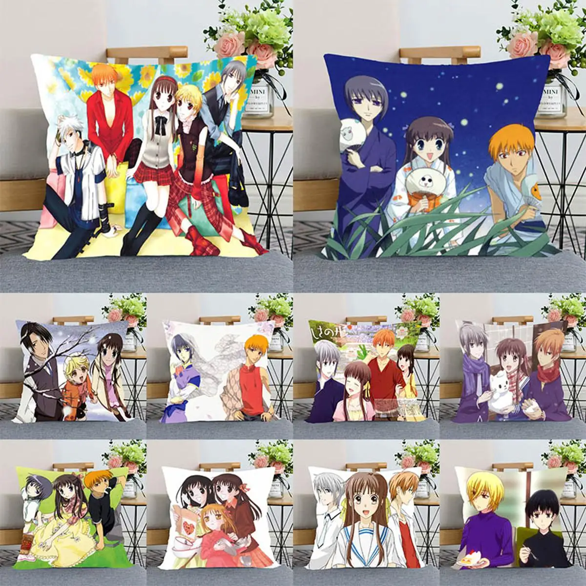 New Anime Fruits Basket Pillow Cover Bedroom Home Office Decorative Pillowcase Square Zipper Pillow Cases Satin Soft No Fade