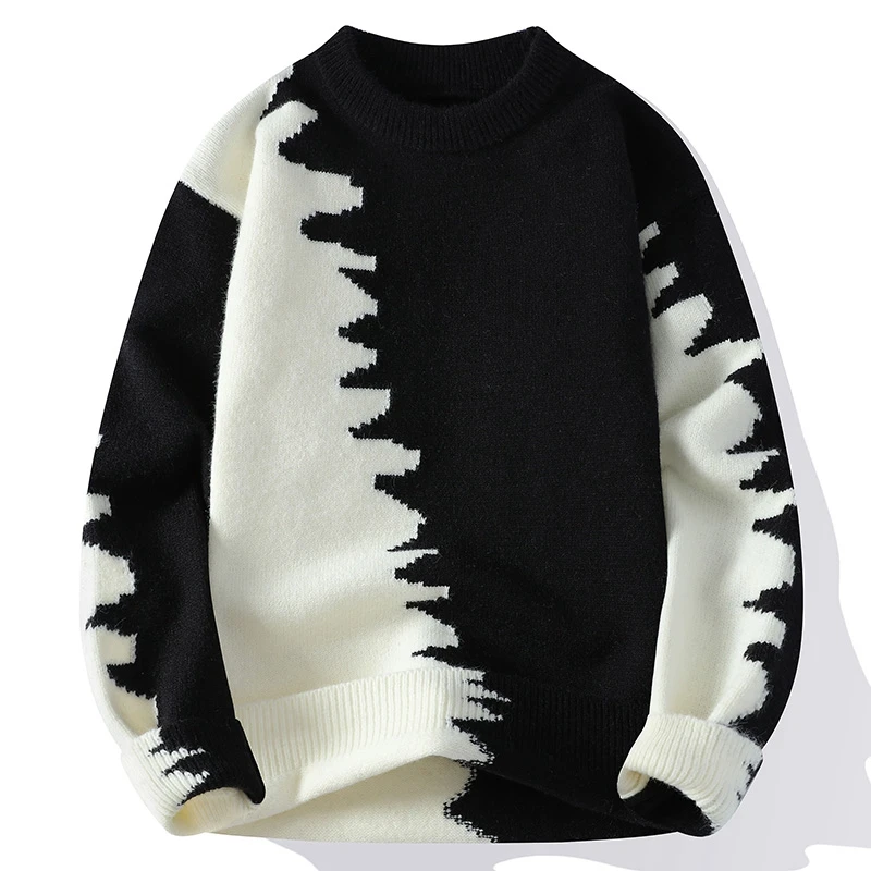Trendy Autumn Block Color Sweater New Winter Knitted Sweater Patchwork Knitted Top Casual Knitwear Warm Loose Pullovers Knitwear