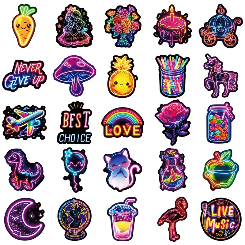 10/30/50PCS Kawaii Neon Lamp Sticky PVC Sticker Esthetische DIY Decoratie Scrapbooking Hand Accounting Benodigdheden voor kinderen