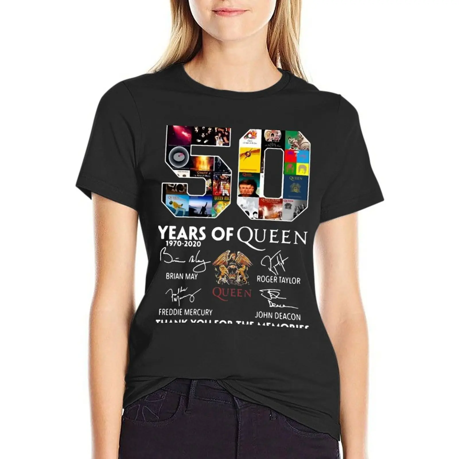 

50 Years of Queen Thank You for The Memories Signature T-Shirt sublime graphics summer top black t-shirts for Women