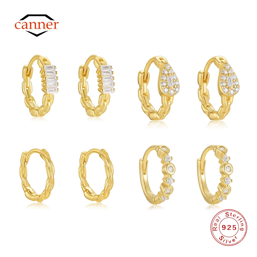 CANNER 925 Sterling Silver Simple Spacing Zircon Classic Hoop Earrings For Women 18K Gold Ins Minimalism Fine Jewelry Gift