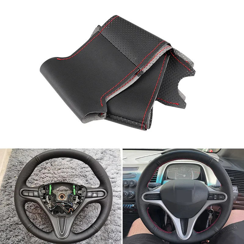 Trenzas en el volante para Honda Civic 8th MK8 2005 2006 2007 2008 2009 2010 2011 cubierta interior del volante del coche embellecedor de cuero