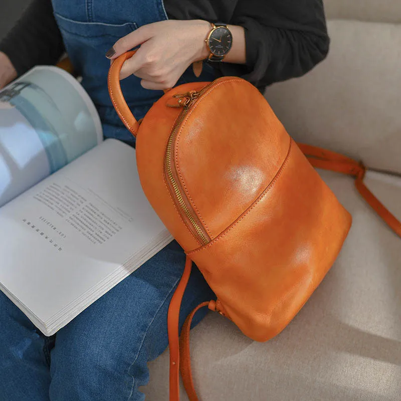 Fashion vintage genuine leather ladies small backpack simple casual high quality real cowhide women travel cute bagpack bookbag