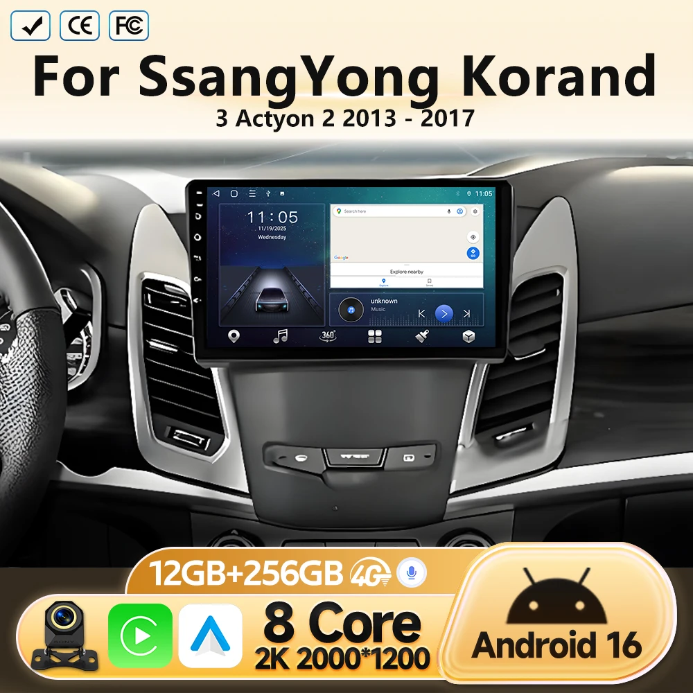 Car Radio For SsangYong Korando 3 Actyon 2 2013 - 2017 4G WIFI Head Unit GPS Navigation Multimedia Video Player Stereo Android