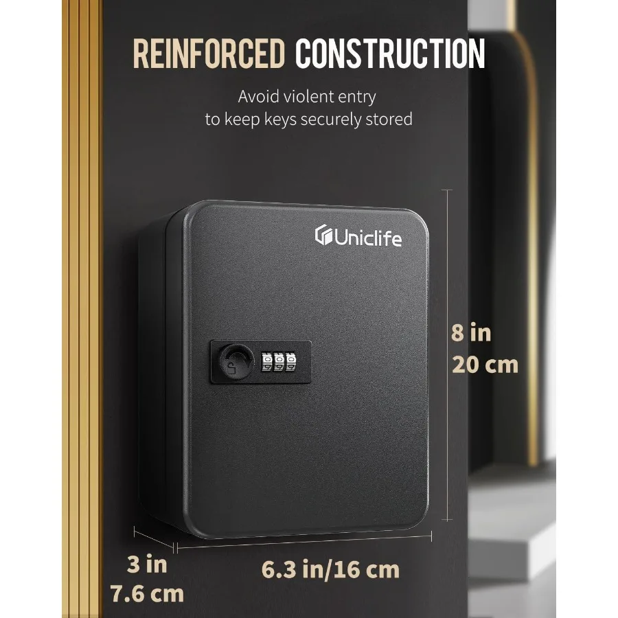 20 Position Key Cabinet with Combination Lock Resettable Black Digital Security Storage Box for Home Office or Garage Use Featu
