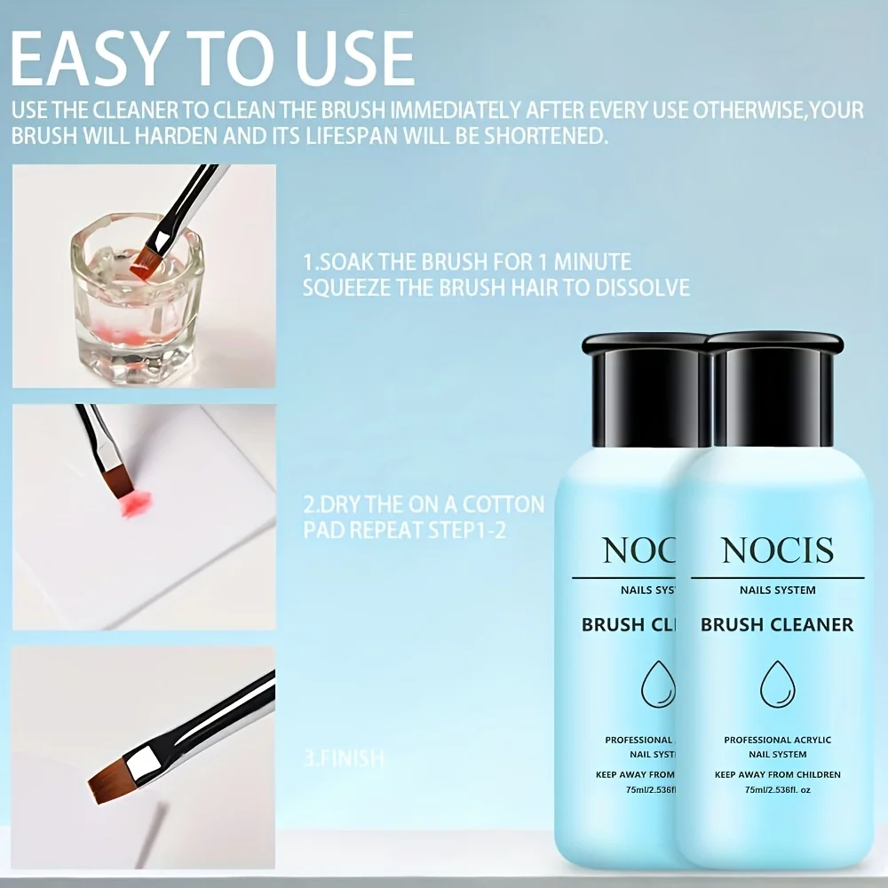 NOCIS 2 uds limpiador de cepillos de uñas acrílico líquido limpiador de cepillos acrílicos, limpiador de cepillos de Gel para uñas limpiador de cepillos acrílicos para artistas de uñas