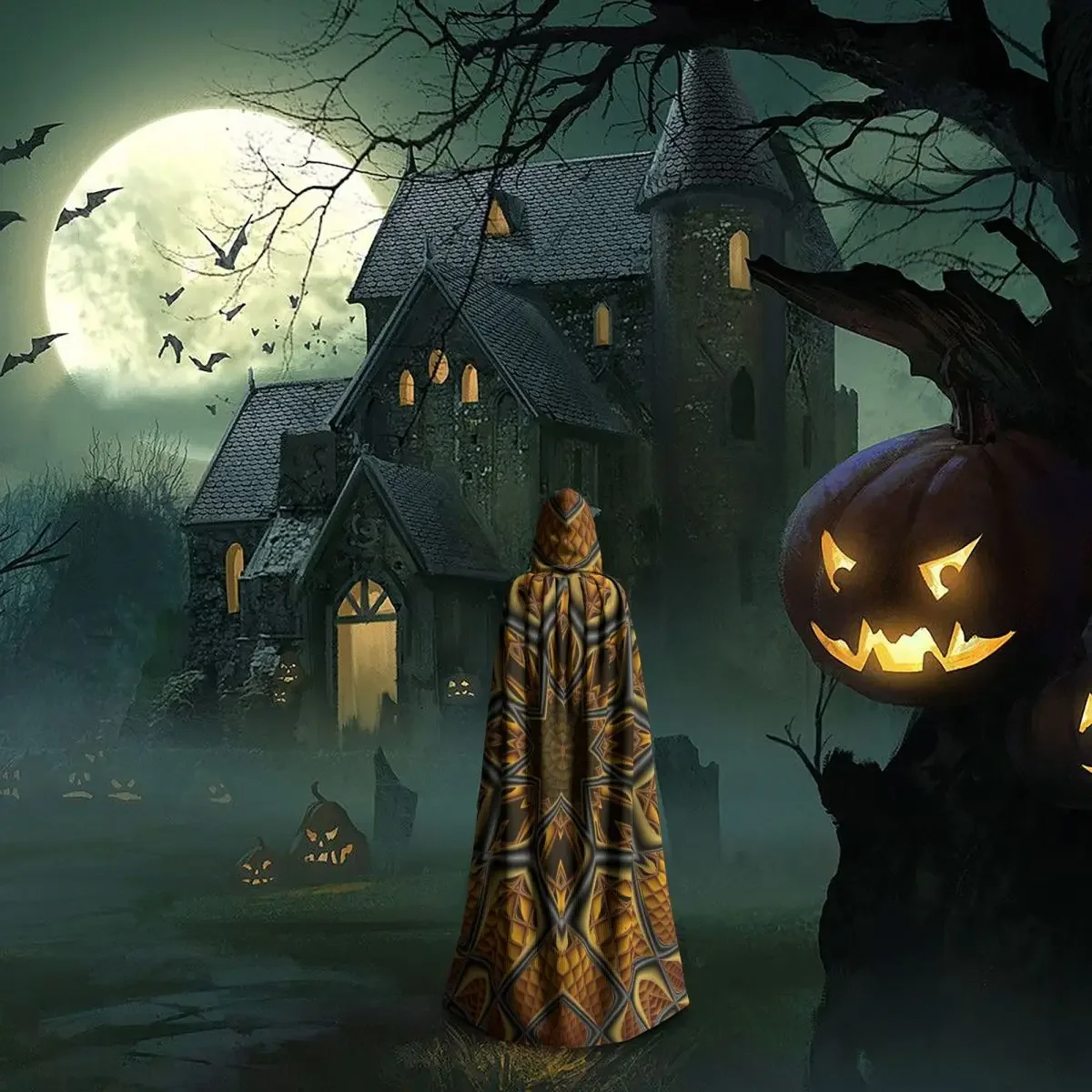 Capa con capucha de Mandala para hombre y mujer, bata larga de brujería para fiesta de Halloween, Cosplay