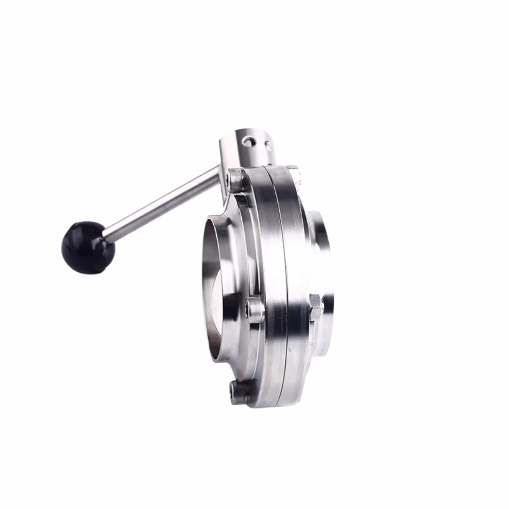 OD 76mm 316 Stainless Steel Welded Butterfly Valve Manual Hygiene Food Grade Butt Welded Powder Valve Wine Barrel
