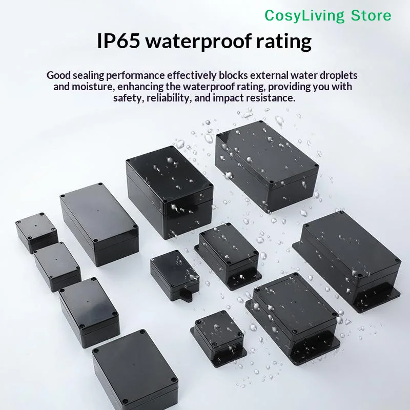[CL]1/3Pcs Waterproof Black Plastic Electronic Project Instrument Case IP65 Junction Box Outdoor Container Power Enclosure Tools
