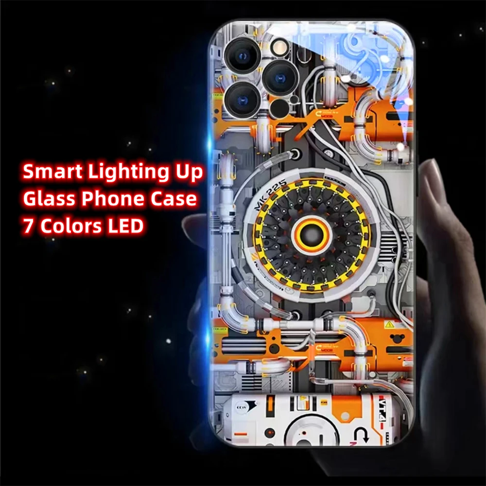 2024 Core Shock Wave Smart LED Light Glowing Tempered Glass Phone Case For Samsung S24 S23 S22 S21 S20 FE Note 10 Plus 20 Ultra