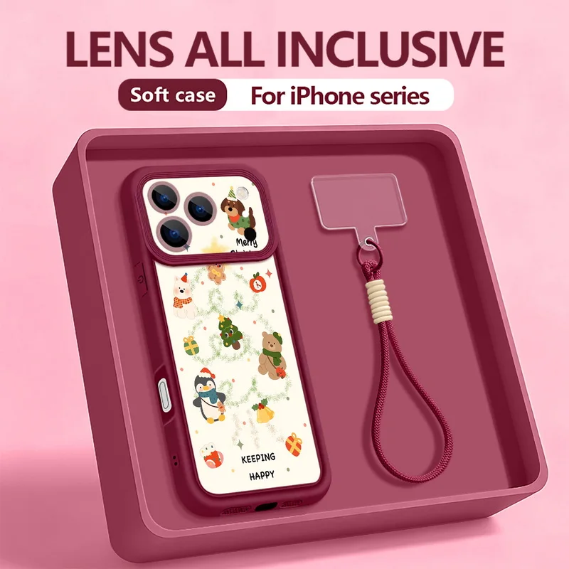 Niedliche „Merry Christmas“-Design-Lanyard-Handyhülle für iPhone 17 Pro 16 14 15 Pro Max 12 13 Pro Max Air 16e 11 TPU-Handgelenkschlaufenabdeckung