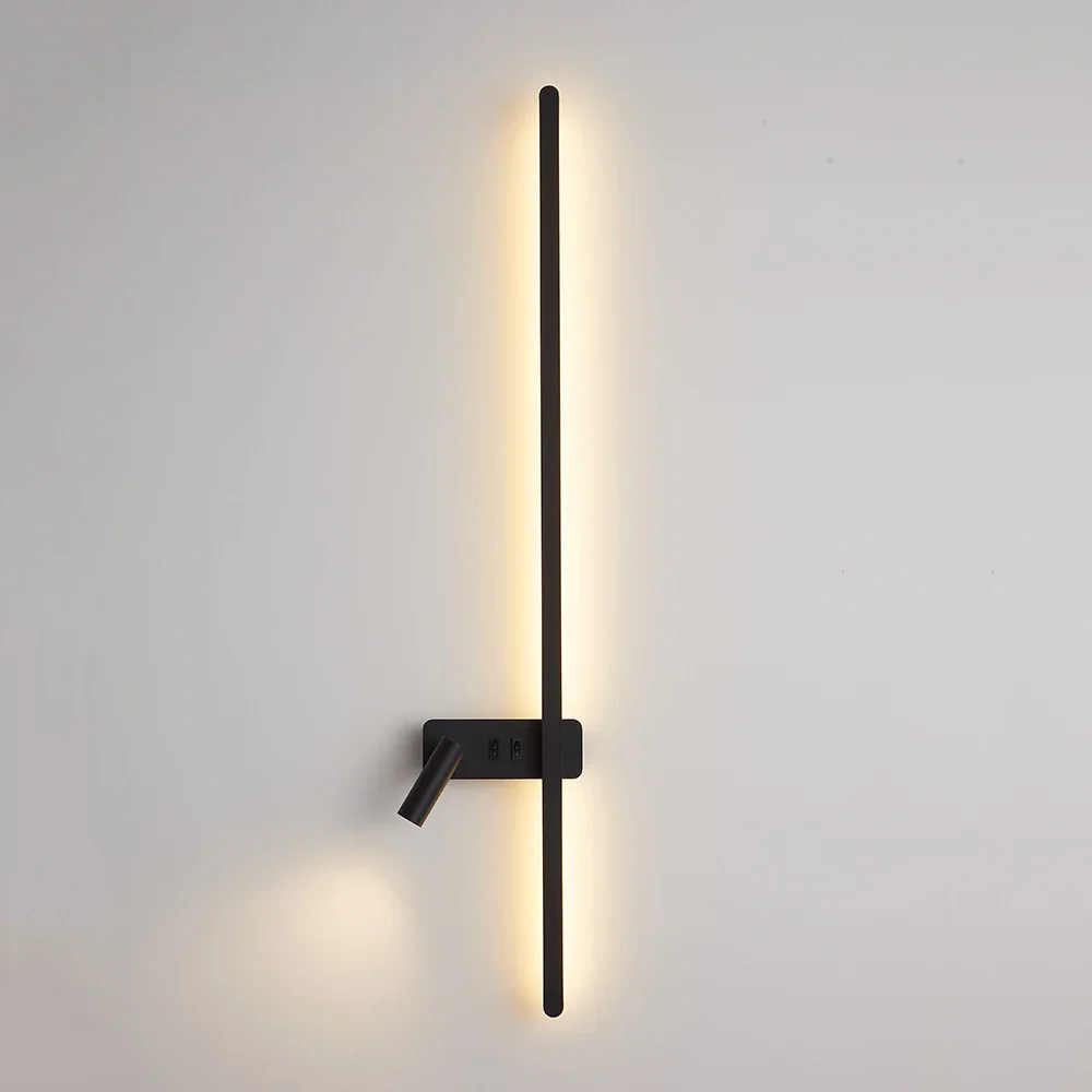 

Minimalist Black White Long Strip Wall Lamp with Switch Modern Nordic Living Room Bedroom Bedside Rotation LED Reading Light