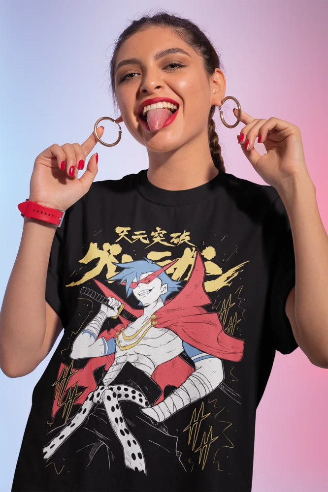 Tengen Toppa T-shirt Gurren Lagann Kamina Anime Manga Girl Gifts Shirt All Size