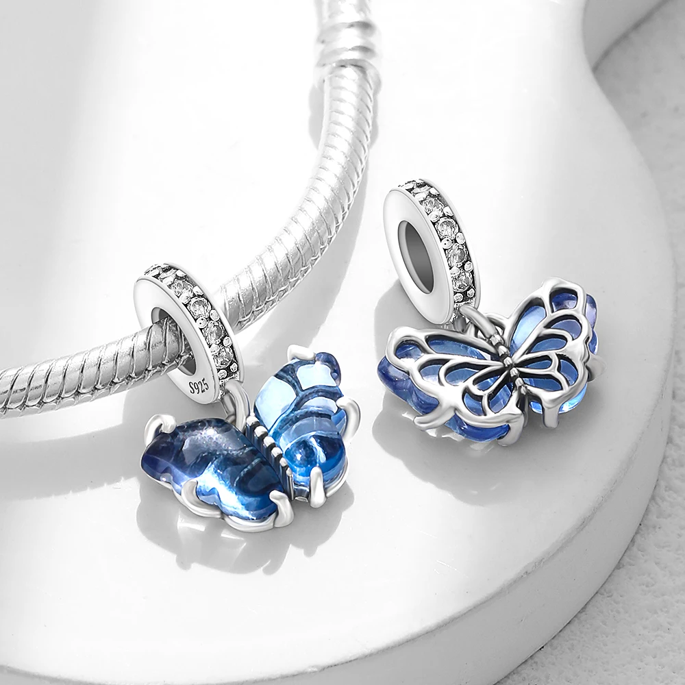 2025 New inOriginal 925 Sterling Silver Variegated Exquisite Butterfly Series Charm Fit Bracelet Necklace DIY Women Jewelry Gift