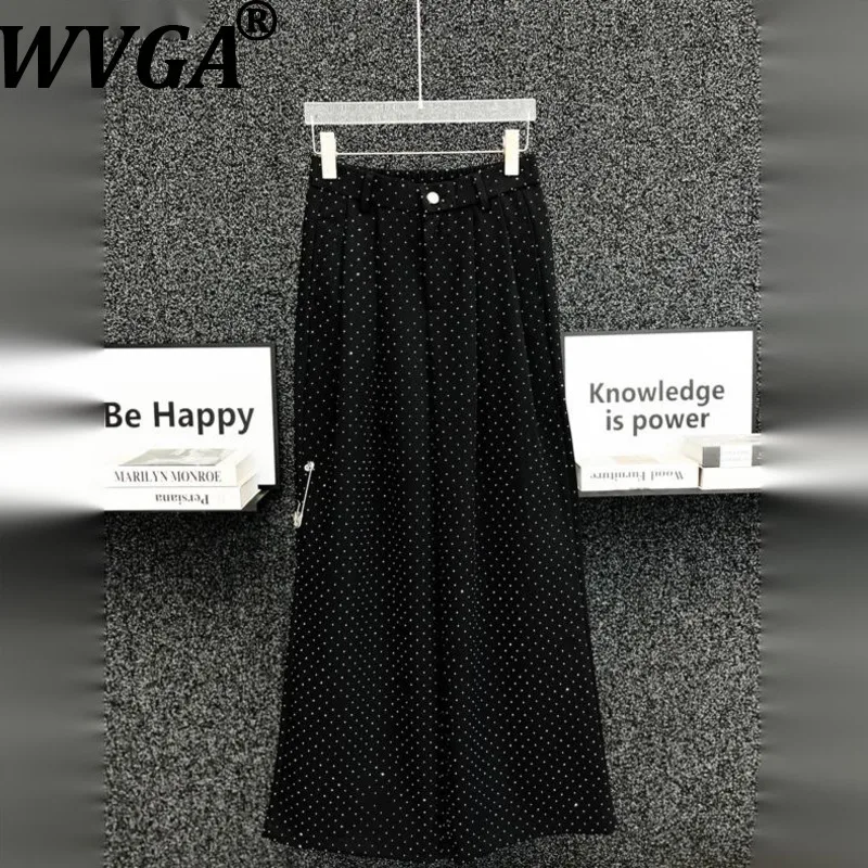 WVGA Spring Autumn New Man Tide Elegant Shiny Hot Diamond Trendy Wide-leg Pants Niche Chic Loose Casual Draped Pin Detail W22328