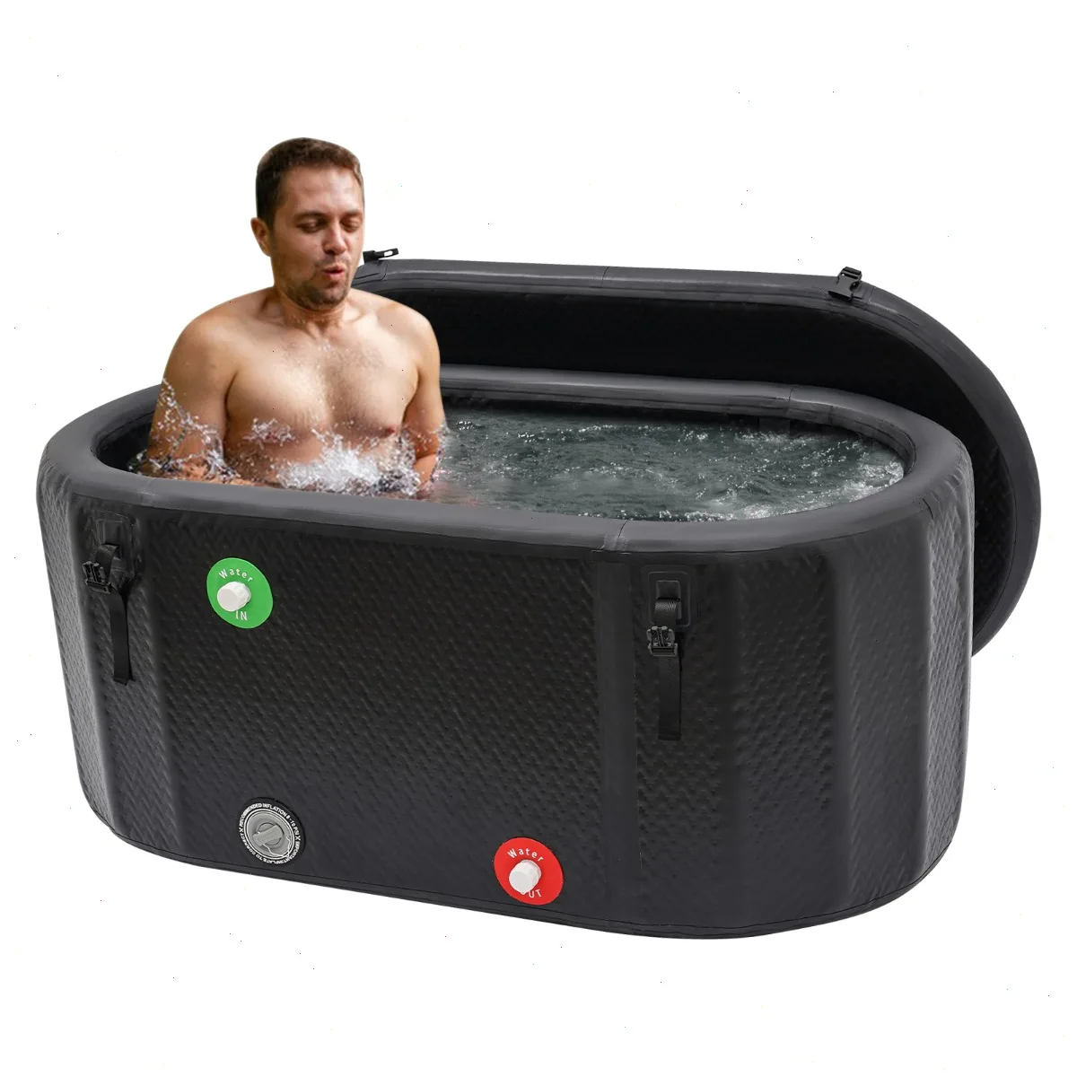 Bañera Inflable, Bañera de Hielo, Piscina Portátil para Inmersión en Agua Fría, 132x70x62cm, PVC y Goma Resistentes, a Prueba de Fugas, Incluye Bomba de Aire y Kit de Reparación, para Alivio del Dolor y Recuperación