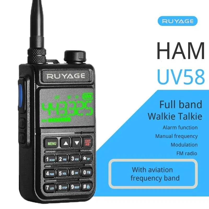 Ruyage UV58 6 Bands Amateur Ham Two Way Radio 256CH Air Band Walkie Talkie VOX DTMF SOS LCD Color Police Scanner Aviation