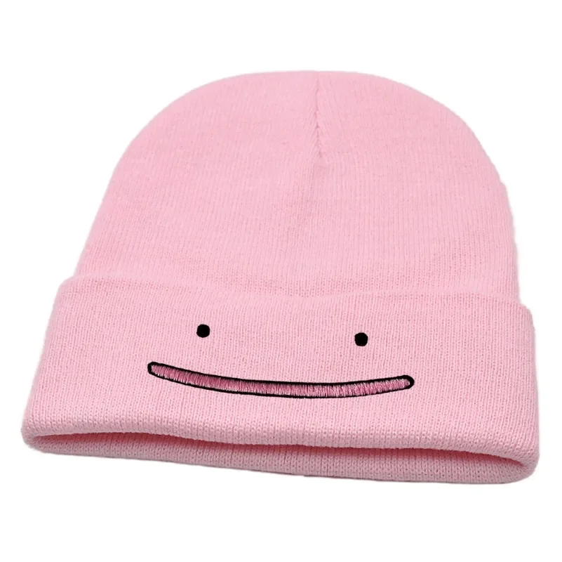 Pokemon Cute Ditto Beanies Women Winter Warm Hat Anime Brooch Solid Color Funny Embroidery Caps for Men Knitted Bonnet Unisex