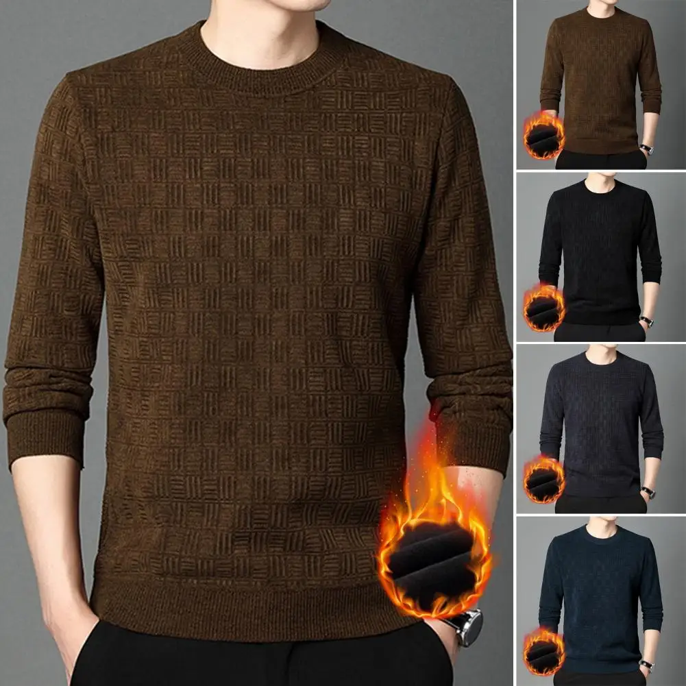 

Cozy Sweater Cozy Men's Knit Sweaters Thick Warm Stylish Pullovers with Soft Plush Applique for Fall Winter Casual Wear Fleece