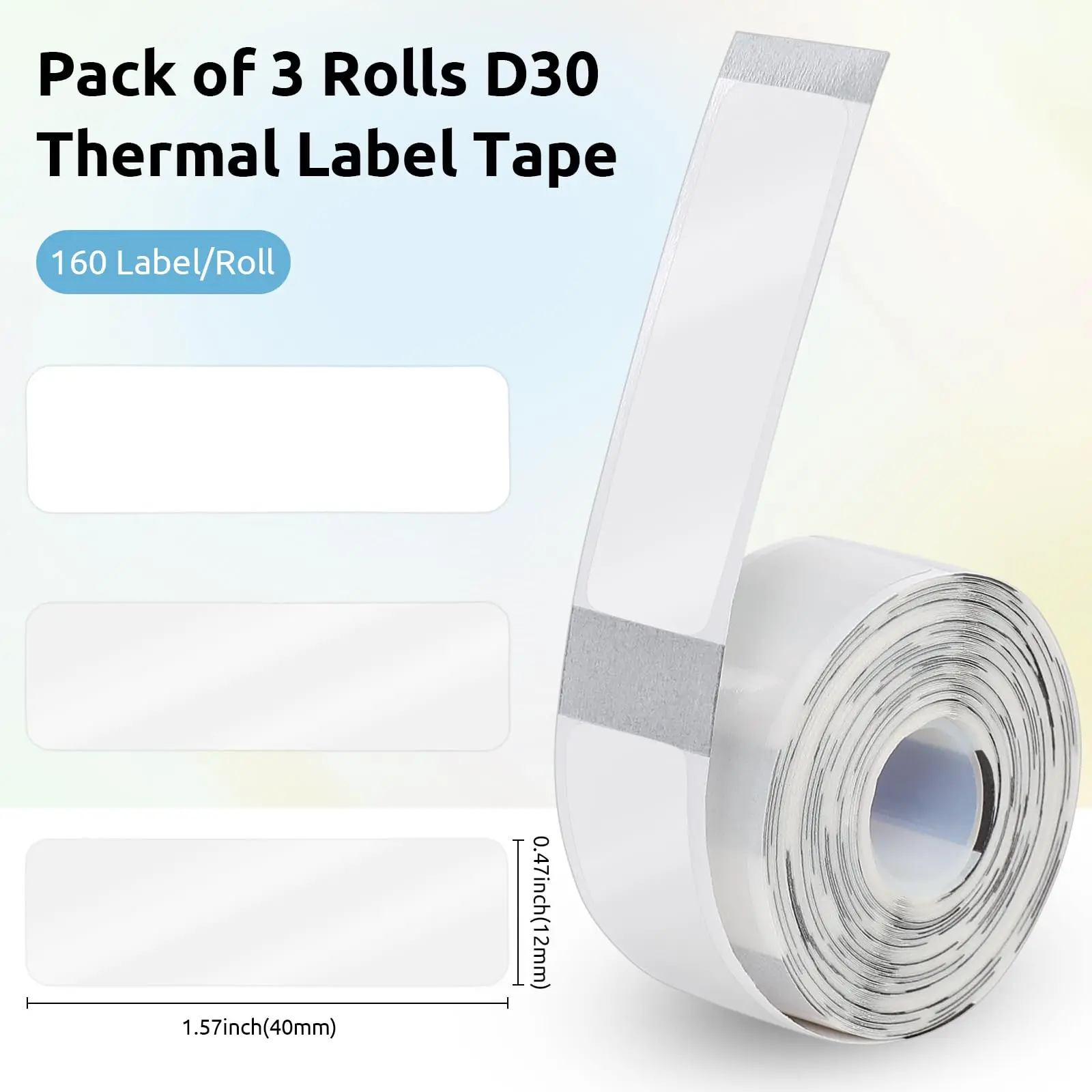 

0.47" x 1.57"Transparent Label 3Rolls Thermal Stickers High Quality Compatible With D30 Label Makers For Office Supplies Kitchen