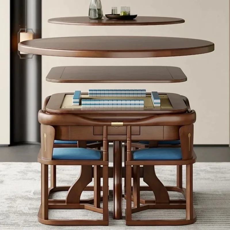 Solid wood mahjong machine dining table, dual-purpose multi-functional Chinese-style storage electric mahjong table