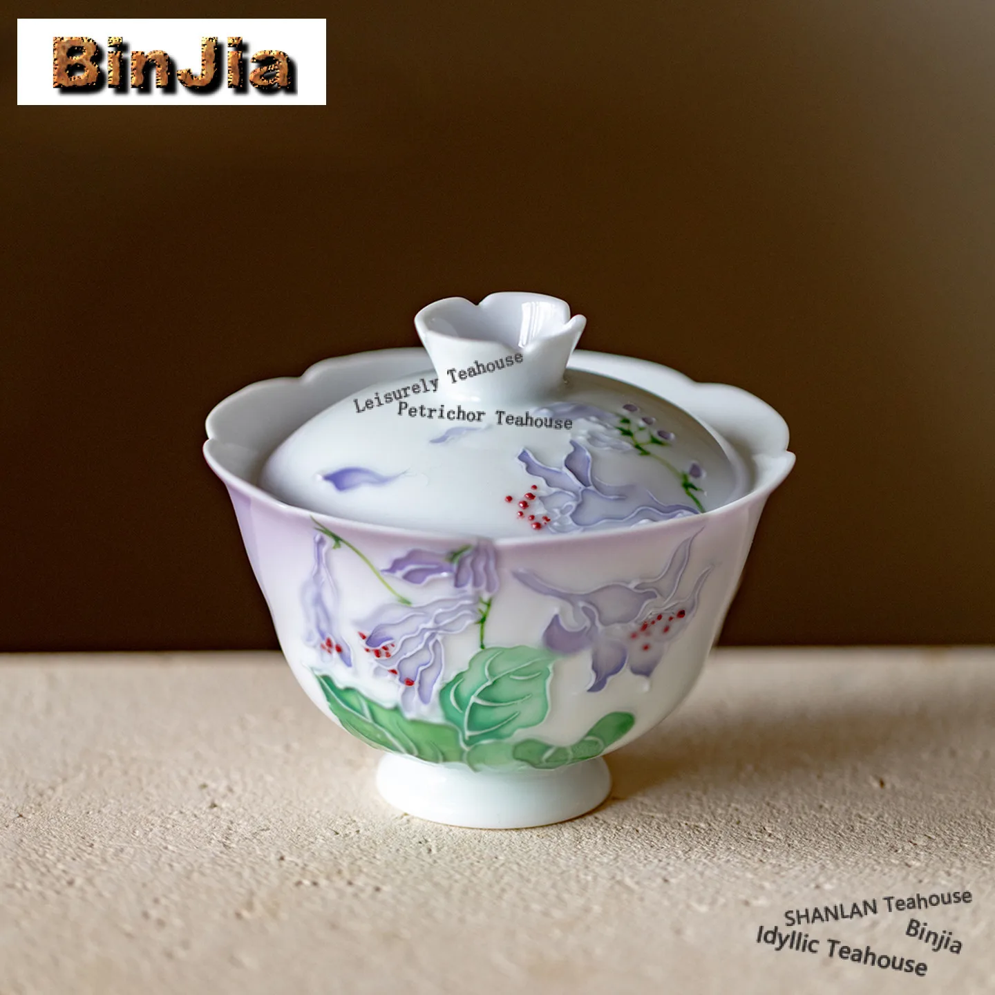 

150 мл ручная роспись Morning Glory с высокими ножками, цветочный рот, гавань, древняя чайная варенья, чайная миска с крышкой, комплект, крышка для заваривания чая, миска