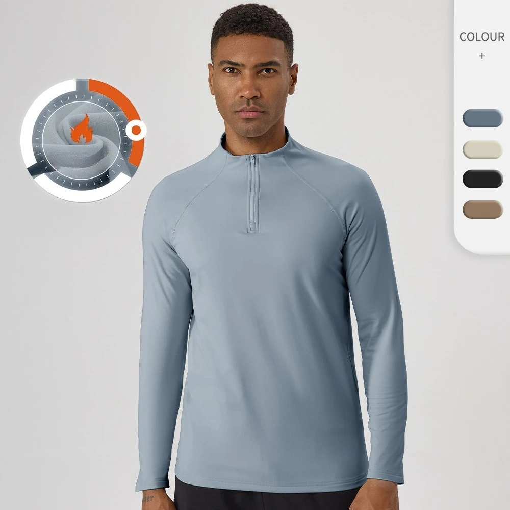 Men's autumn and winter velvet semi-zipper sports long-sleeved warm outdoor casual running cycling fitness sportswear 51526