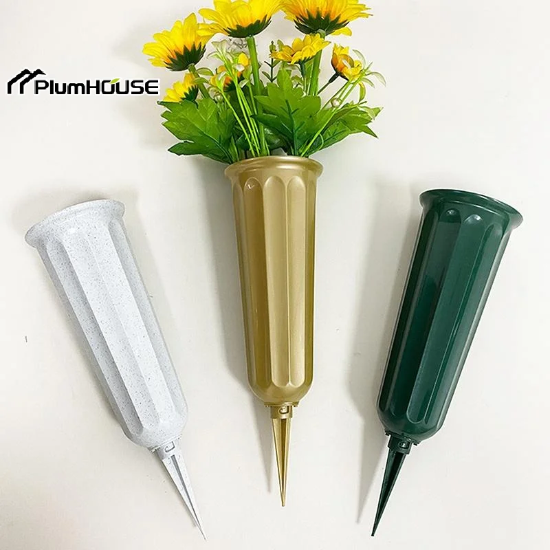 1/2Pcs Cemetery Vase With Spikes Plastic Floral Vase Holder For Gravestone Grave Yard Ground Outdoor Flower Marker Decorations