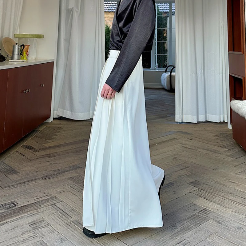 WTHT Modne męskie spodnie w jednolitym kolorze, dwuwarstwowe, plisowane, modne, codzienne spodnie z wysokim stanem, proste spodnie męskie 2025 Summer 2A1163